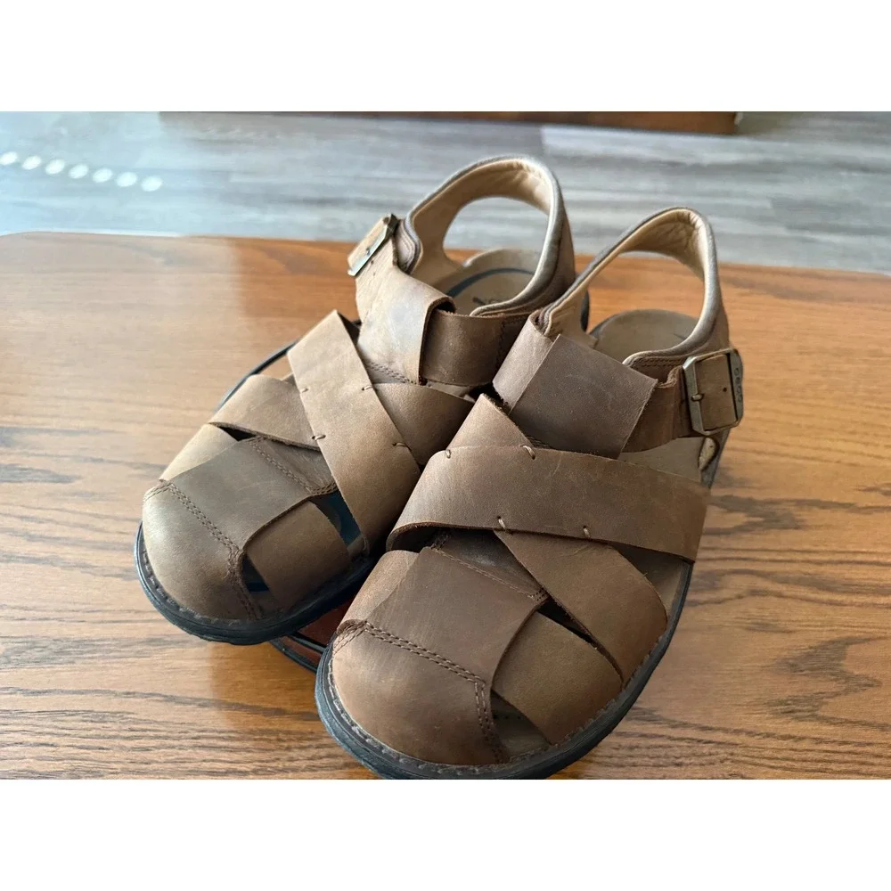 Abeo B.I.O.system Mens Brown Leather Fisherman Sandals MN10.5 Closed Toe Buckle